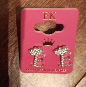 Women's Ek Earrings Letter E Crown (Cubic Zicornia) Diamonds NIP